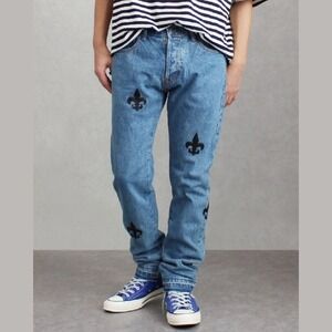MNML Mens Size 30 D112 Fleur‎ Straight Leg Jeans Embroidered Streetwear Y2K EUC